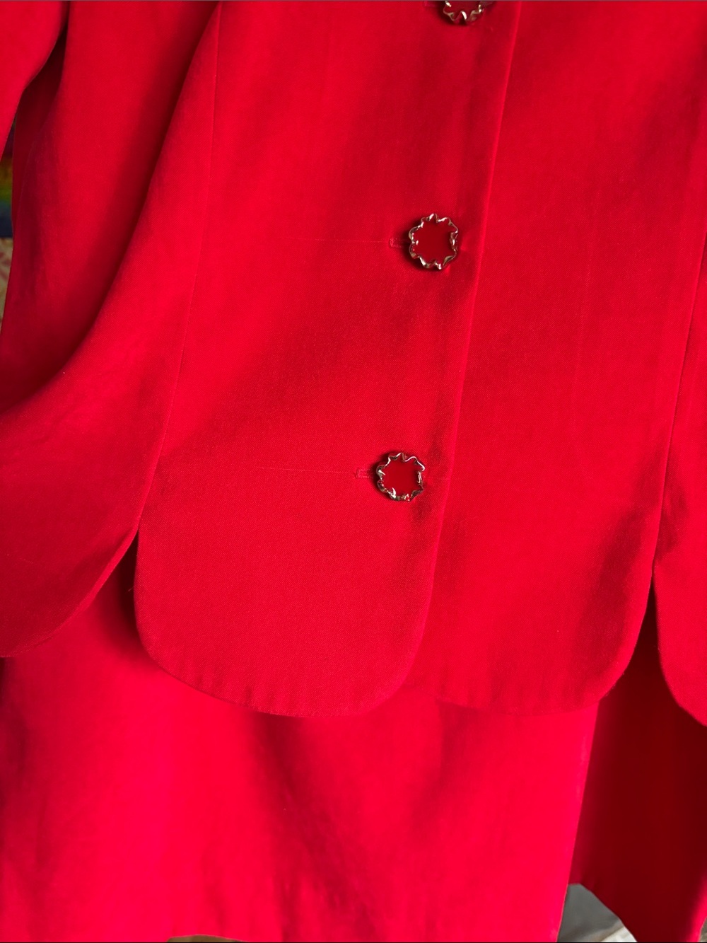 Leslie Fay Vintage Bright Red Suede Skirt Suit - Picture 6 of 10